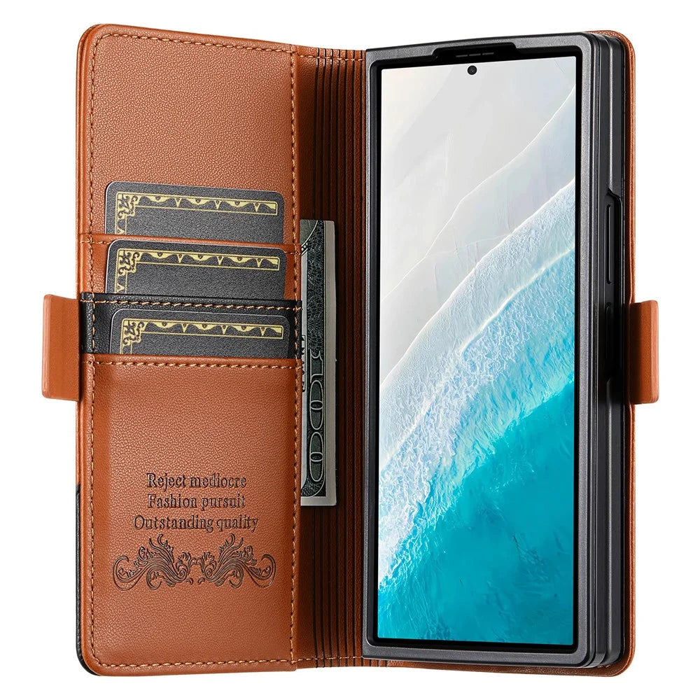N.BEKUS For Samsung Galaxy Z Fold6 5G Stand Case RFID Blocking PU Leather Wallet Phone Cover - Brown - 2