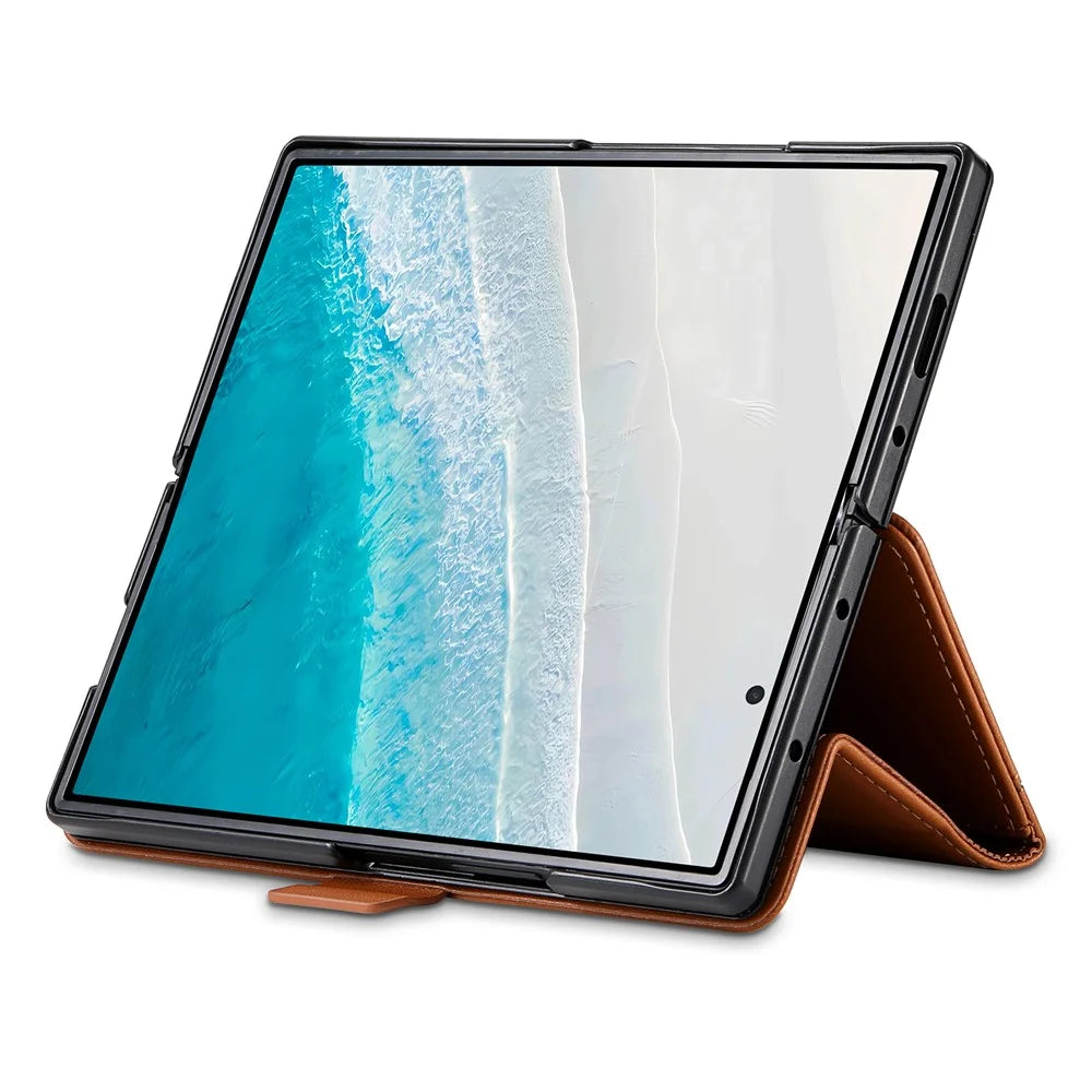 N.BEKUS For Samsung Galaxy Z Fold6 5G Stand Case RFID Blocking PU Leather Wallet Phone Cover - Brown - 4