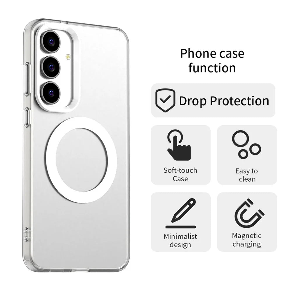 For Samsung Galaxy S25 FE Magnetic Case Anti Drop Hybrid Phone Back Cover - White - 5