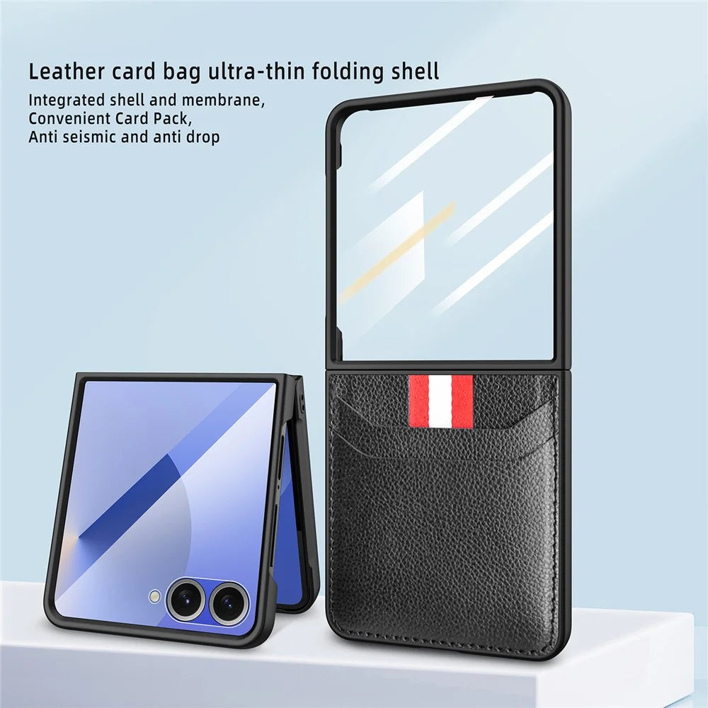 For Samsung Galaxy Z Flip7 5G Case Litchi Texture PU+PC Phone Cover with Screen / Lens Film - Blue - 2
