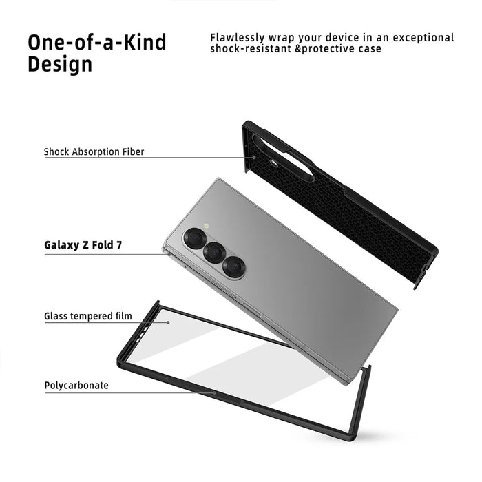 For Samsung Galaxy Z Fold7 5G Case Litchi Texture PU+PC Wristband Phone Cover with Screen  /  Lens Film - Black  /  Red - 5