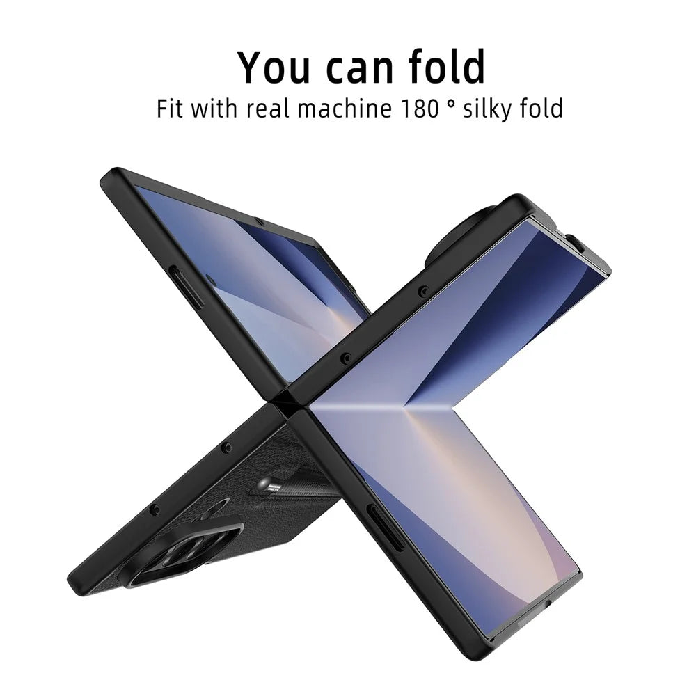 For Samsung Galaxy Z Fold7 5G Case Pencil Holder Litchi Texture PU+PC Phone Cover with Screen Film - Blue - 2