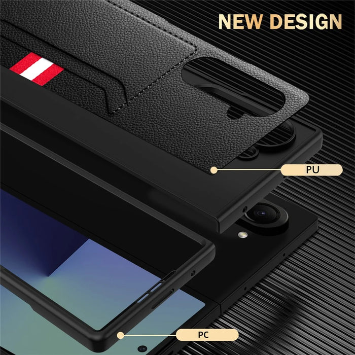 For Samsung Galaxy Z Fold7 5G Case Litchi Texture PU+PC Phone Cover with Screen Film - Black - 6