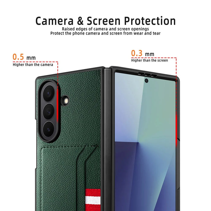 For Samsung Galaxy Z Fold7 5G Case Litchi Texture PU+PC Phone Cover with Screen Film - Black - 7