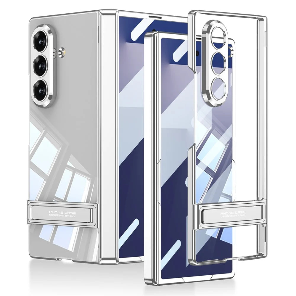 GKK For Samsung Galaxy Z Fold7 5G Case Magnetic Hinge Protection PC Tempered Glass Kickstand Phone Cover - Silver - 1