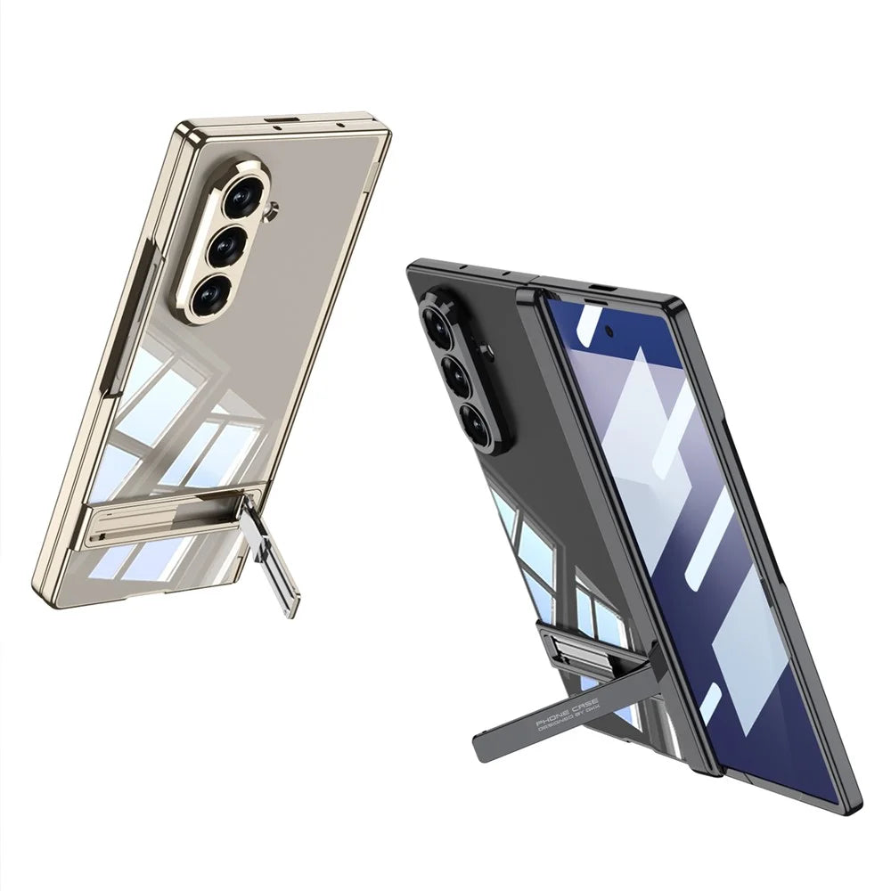 GKK For Samsung Galaxy Z Fold7 5G Case Magnetic Hinge Protection PC Tempered Glass Kickstand Phone Cover - Silver - 3