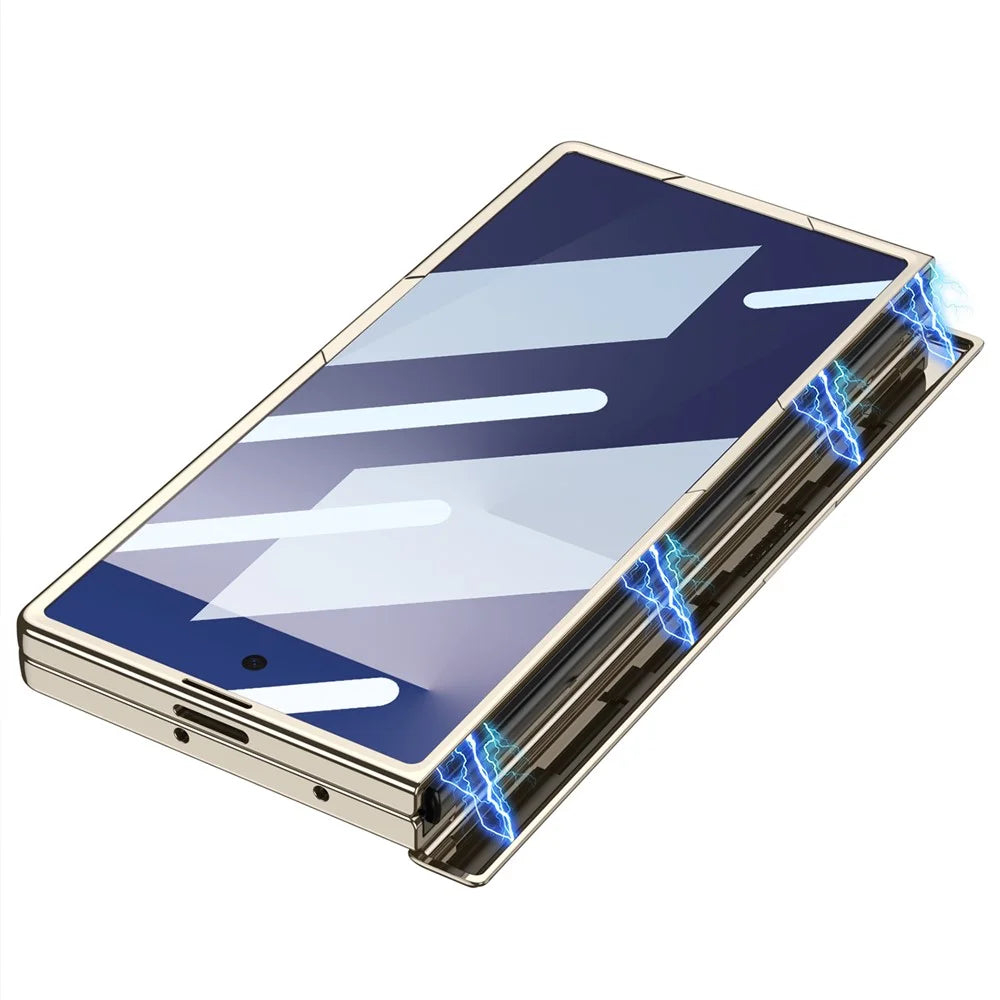GKK For Samsung Galaxy Z Fold7 5G Case Magnetic Hinge Protection PC Tempered Glass Kickstand Phone Cover - Silver - 5
