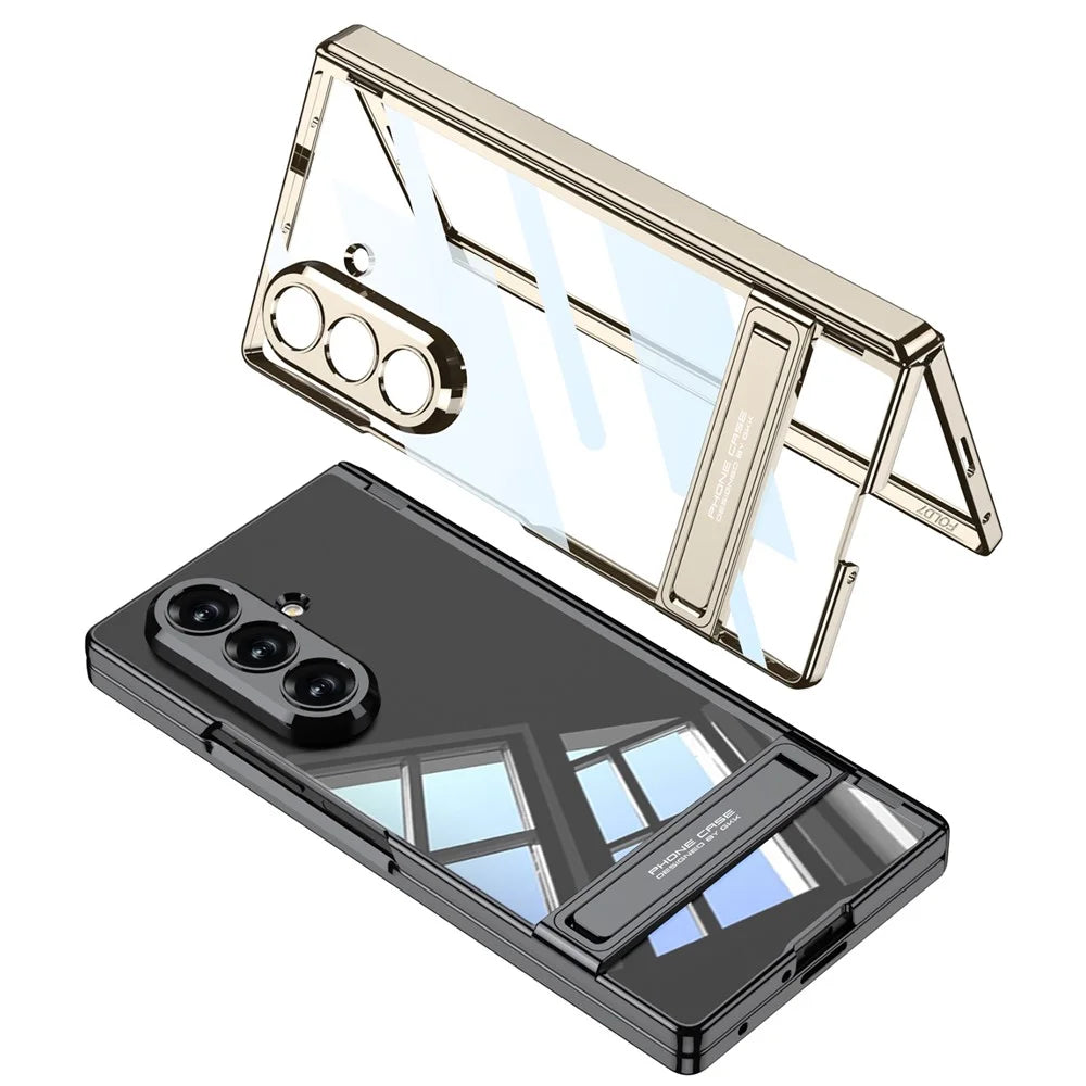 GKK For Samsung Galaxy Z Fold7 5G Case Magnetic Hinge Protection PC Tempered Glass Kickstand Phone Cover - Silver - 7