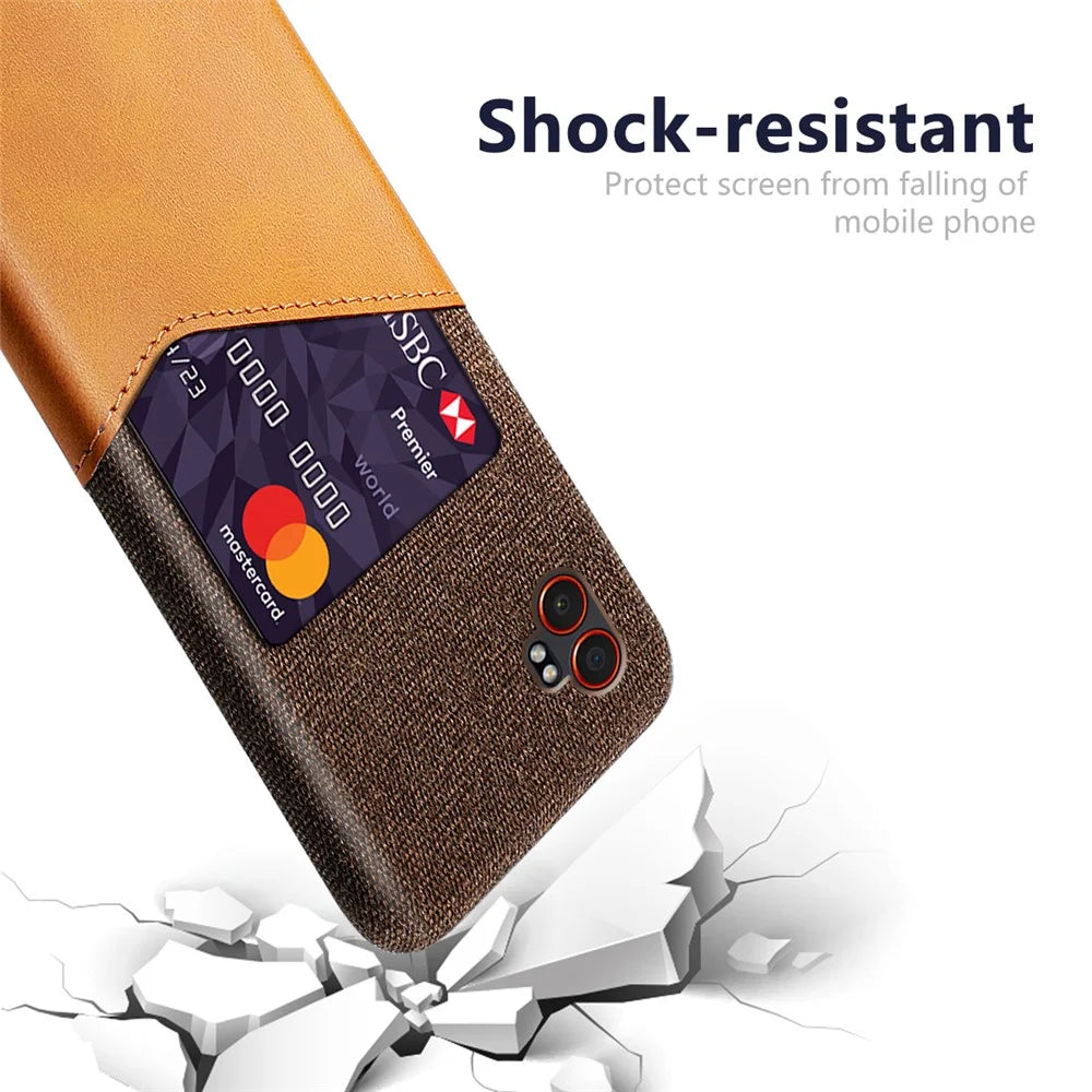For Samsung Galaxy XCover7 Pro Case PU Leather Cloth Texture Hard PC Phone Cover with Card Holder - Orange - 2