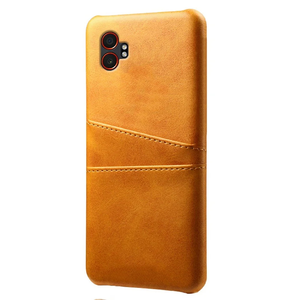 For Samsung Galaxy XCover7 Pro Case Dual Card Slots PU Leather + Hard PC Phone Cover - Orange - 1