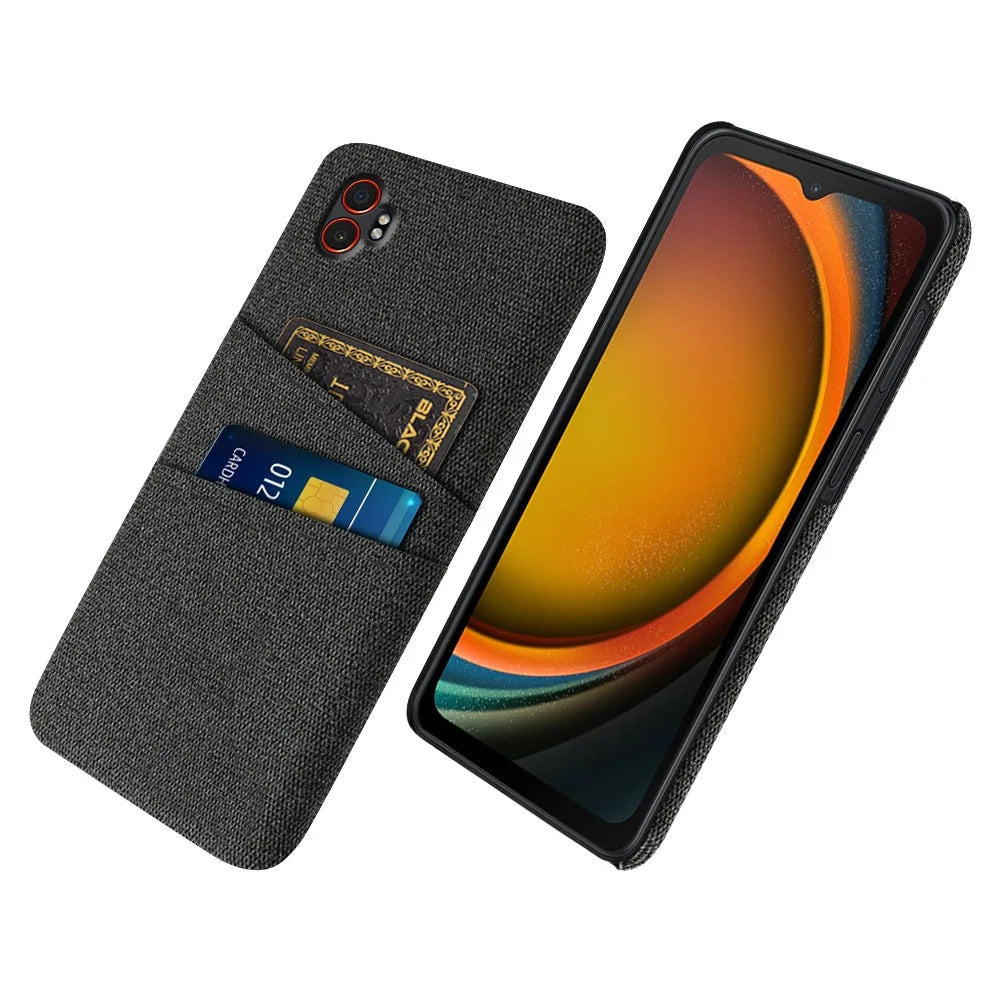 For Samsung Galaxy XCover7 Pro Case Cloth + Hard PC Phone Cover with Dual Card Slots - Black - 1