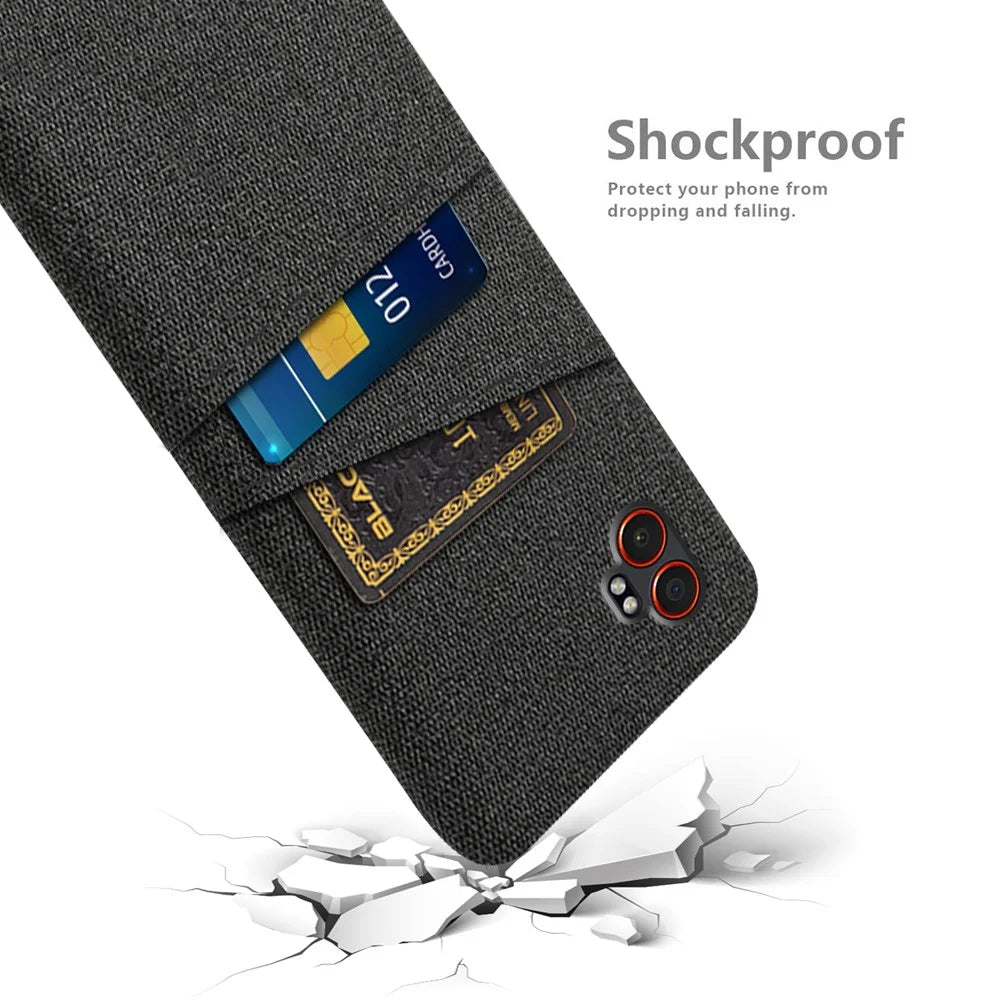 For Samsung Galaxy XCover7 Pro Case Cloth + Hard PC Phone Cover with Dual Card Slots - Black - 4