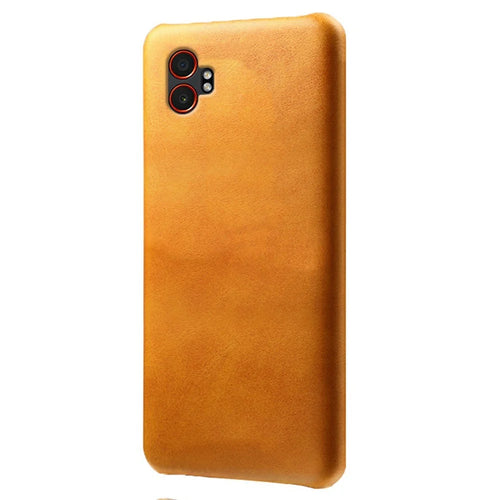 For Samsung Galaxy XCover7 Pro Case Calf Texture PU Leather Hard PC Protective Phone Cover - Orange - 1
