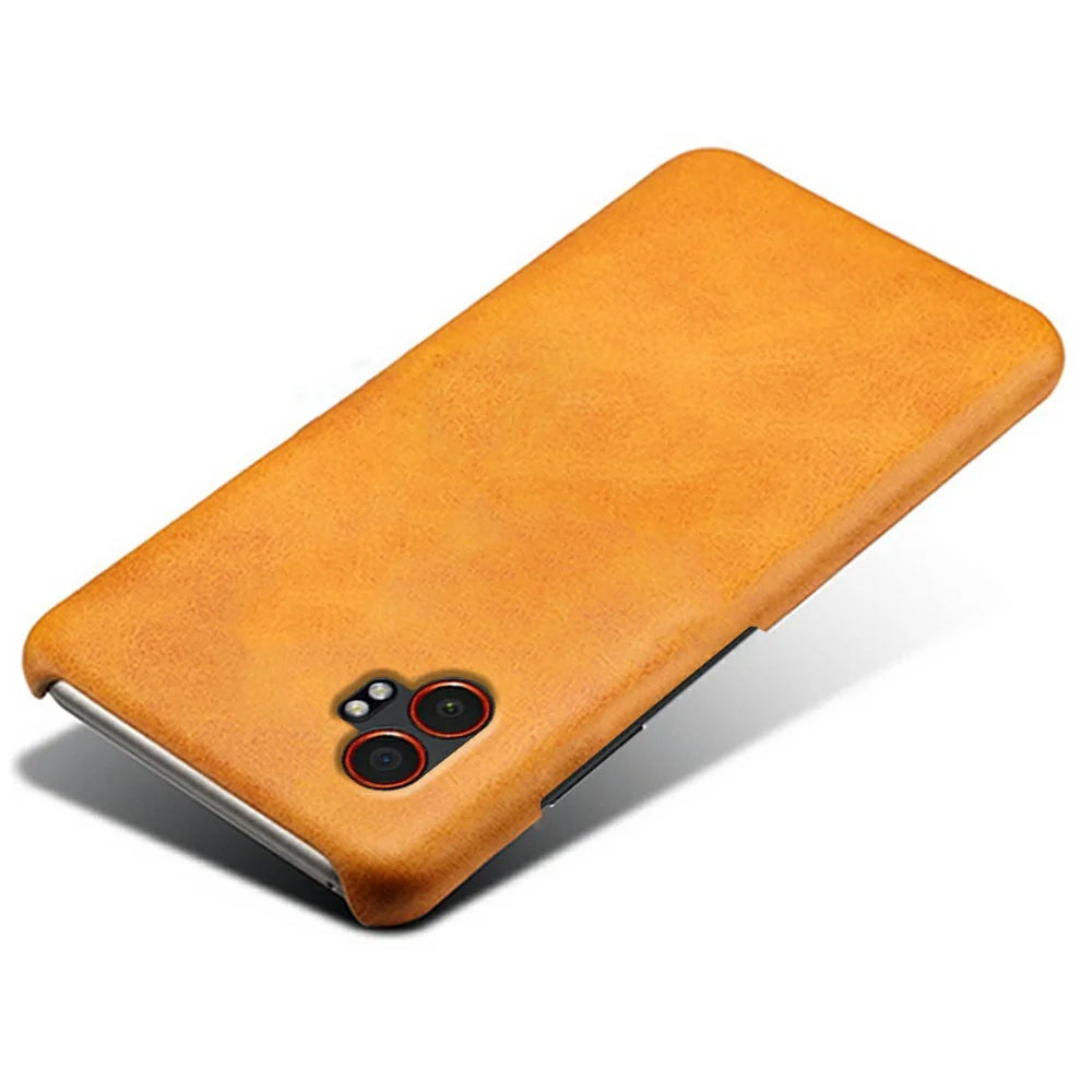 For Samsung Galaxy XCover7 Pro Case Calf Texture PU Leather Hard PC Protective Phone Cover - Orange - 3