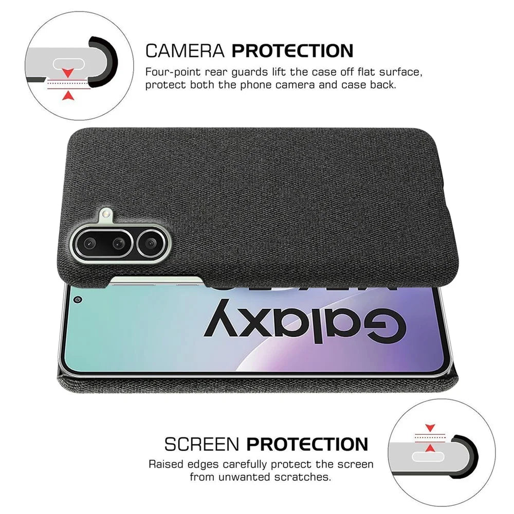 For Samsung Galaxy M56 5G Phone Case Cloth Texture Anti-Scratch Protective PC Back Cover - Black - 5