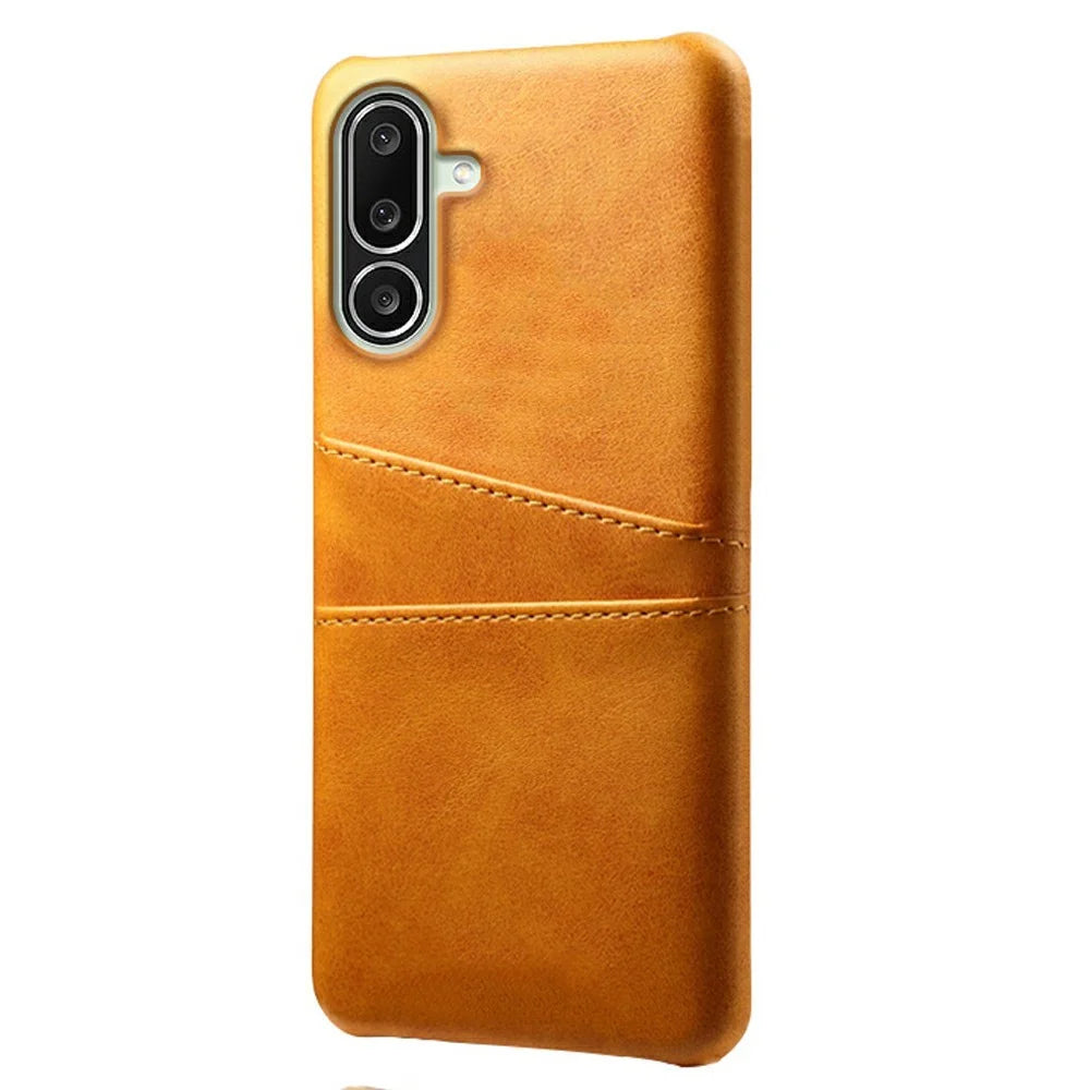 For Samsung Galaxy M56 5G Case Dual Card Slots PU Leather + Hard PC Phone Cover - Orange - 1