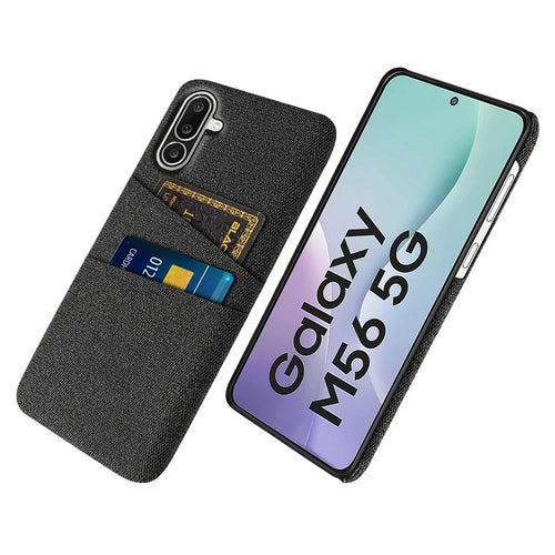 For Samsung Galaxy M56 5G Case Cloth + Hard PC Phone Cover with Dual Card Slots - Black - 1
