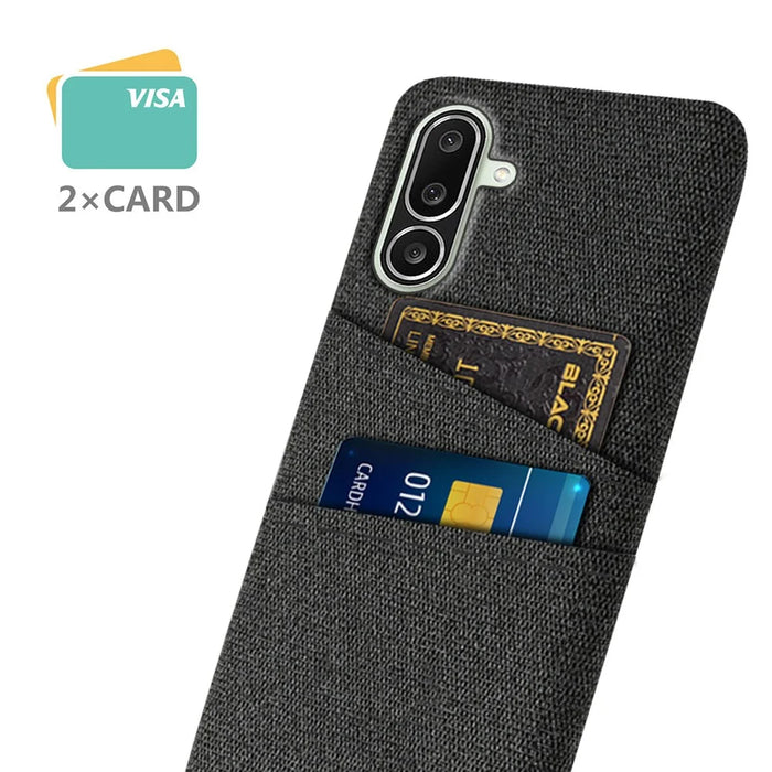 For Samsung Galaxy M56 5G Case Cloth + Hard PC Phone Cover with Dual Card Slots - Black - 2