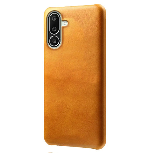 For Samsung Galaxy M56 5G Case Calf Texture PU Leather Hard PC Protective Phone Cover - Orange - 1