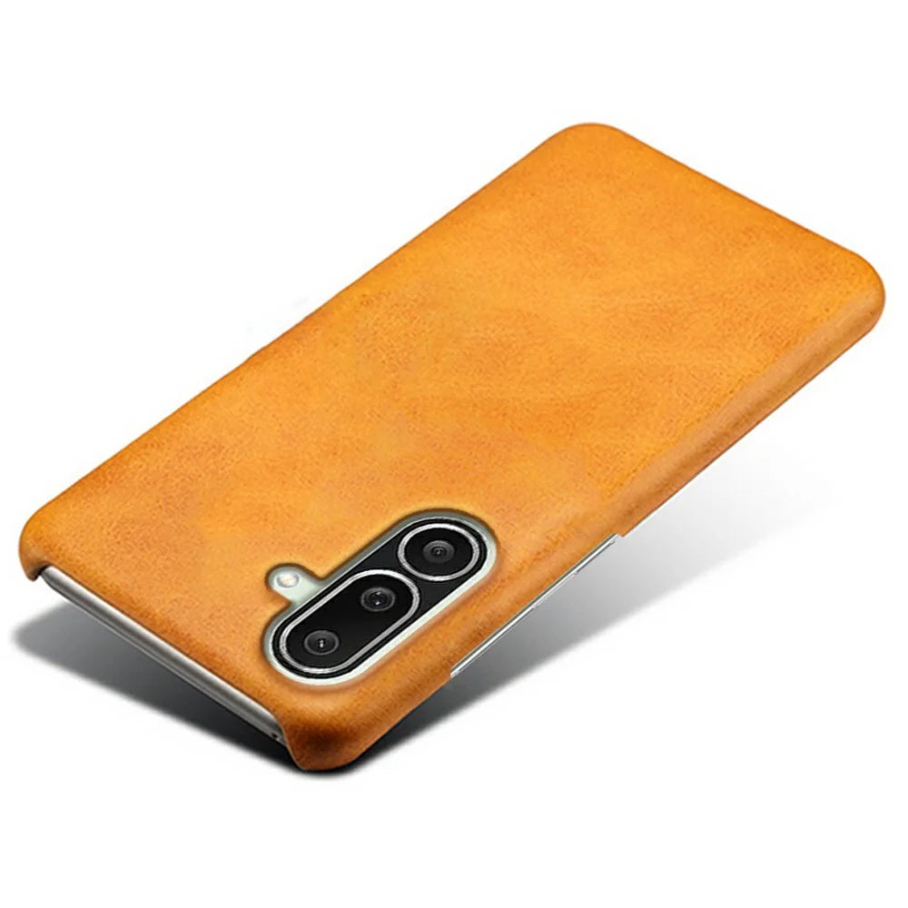 For Samsung Galaxy M56 5G Case Calf Texture PU Leather Hard PC Protective Phone Cover - Orange - 3