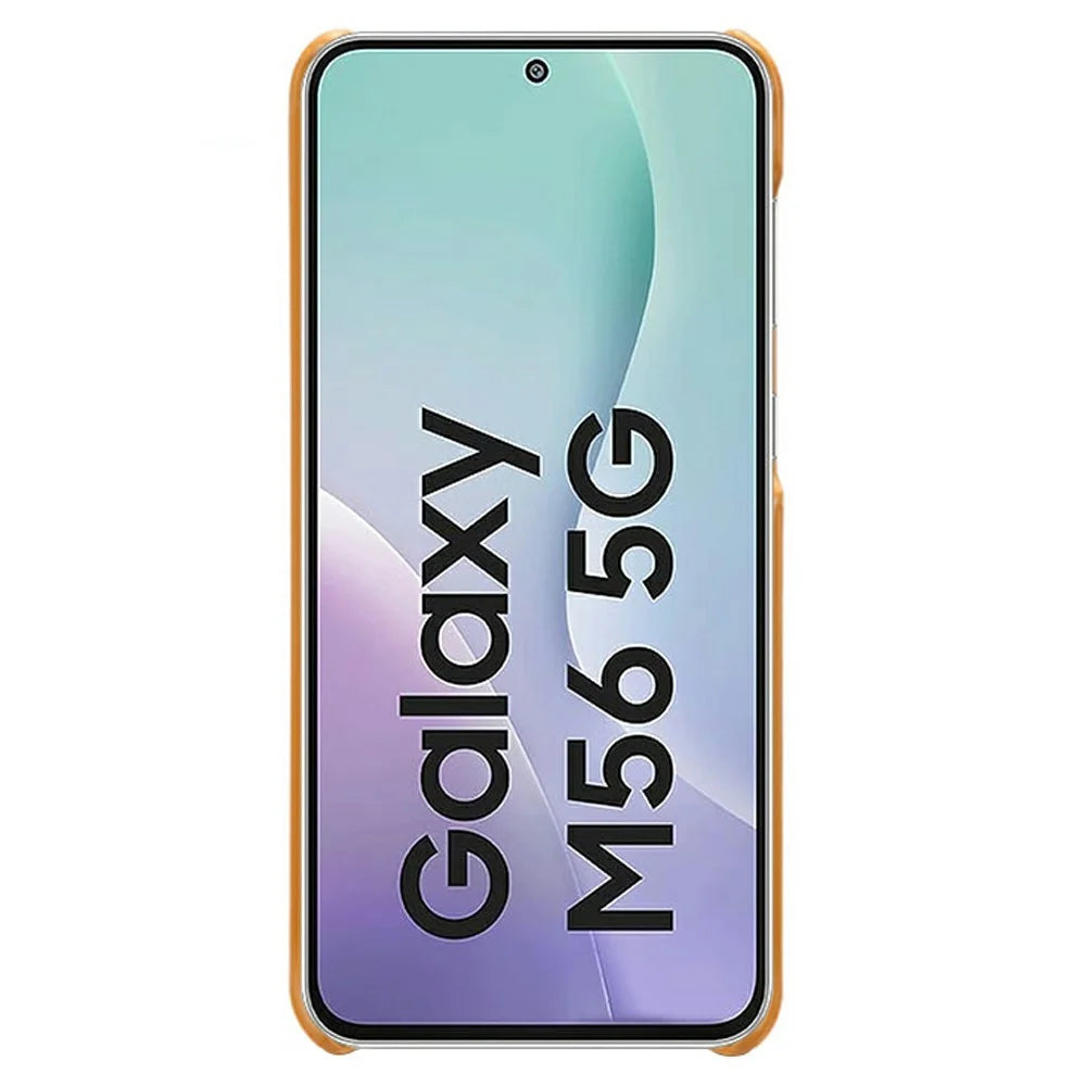 For Samsung Galaxy M56 5G Case Calf Texture PU Leather Hard PC Protective Phone Cover - Orange - 4