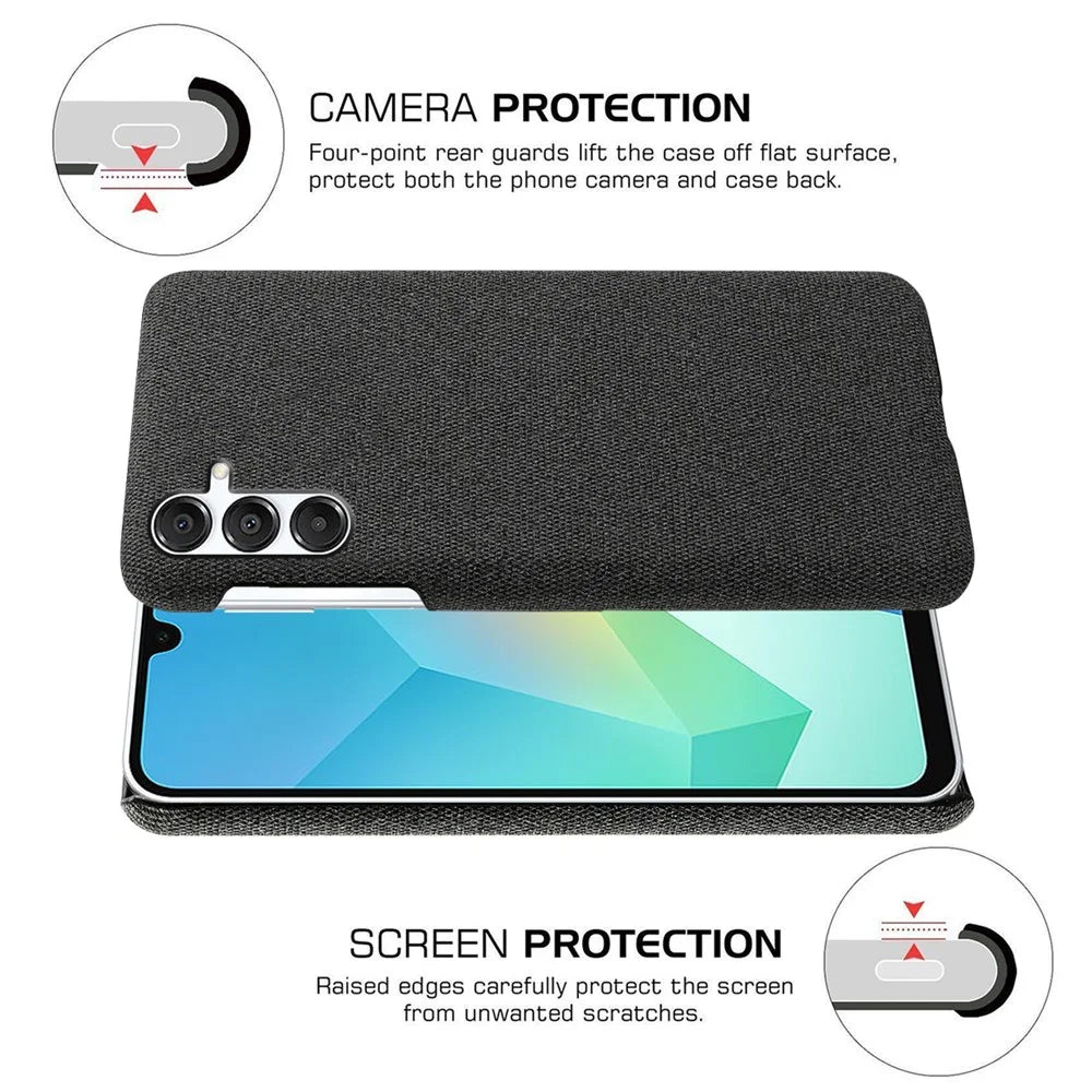 For Samsung Galaxy A18 5G / A18 4G / A17 5G / A17 4G Phone Case Cloth Texture Anti-Scratch Protective PC Back Cover - Black - 5