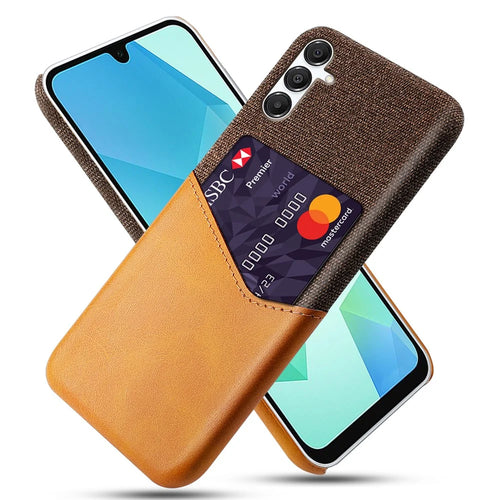 For Samsung Galaxy A18 5G / A18 4G / A17 5G / A17 4G Case PU Leather Cloth Texture Hard PC Phone Cover with Card Holder - Orange - 1