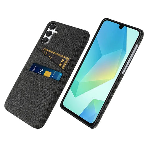 For Samsung Galaxy A18 5G / A18 4G / A17 5G / A17 4G Case Cloth + Hard PC Phone Cover with Dual Card Slots - Black - 1
