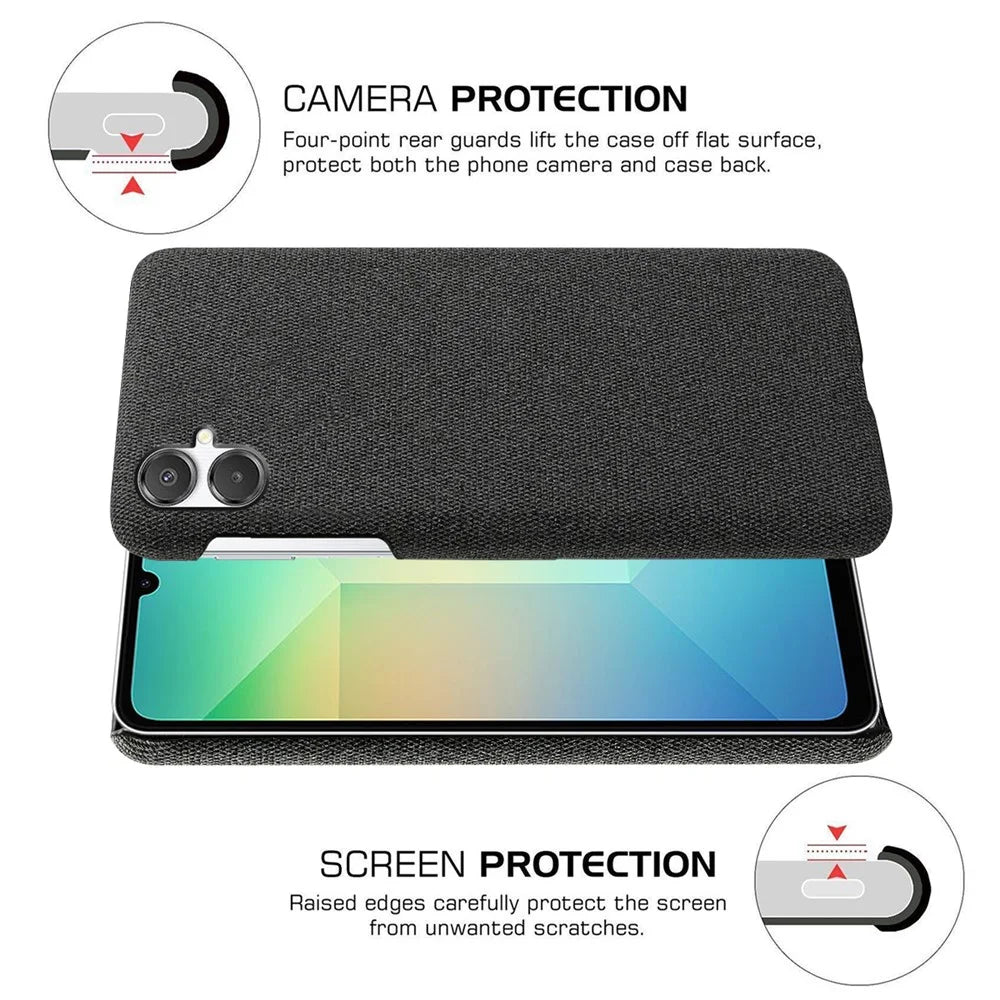 For Samsung Galaxy A07 4G Phone Case Cloth Texture Anti-Scratch Protective PC Back Cover - Black - 5