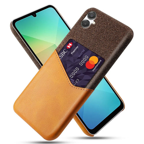 For Samsung Galaxy A07 4G Case PU Leather Cloth Texture Hard PC Phone Cover with Card Holder - Orange - 1