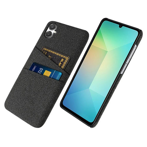 For Samsung Galaxy A07 4G Case Cloth + Hard PC Phone Cover with Dual Card Slots - Black - 1