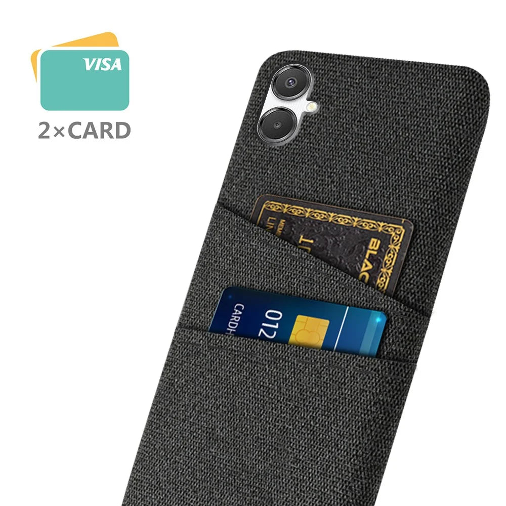 For Samsung Galaxy A07 4G Case Cloth + Hard PC Phone Cover with Dual Card Slots - Black - 2