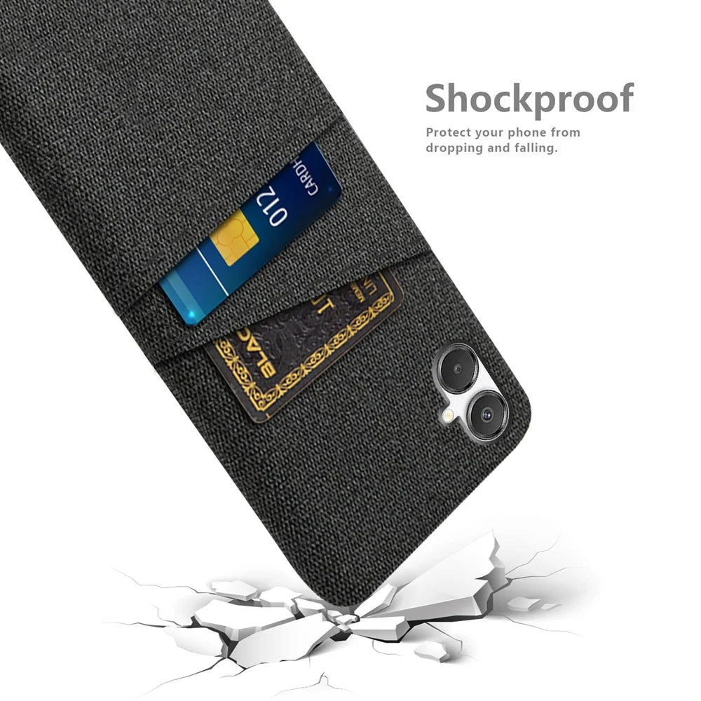 For Samsung Galaxy A07 4G Case Cloth + Hard PC Phone Cover with Dual Card Slots - Black - 4