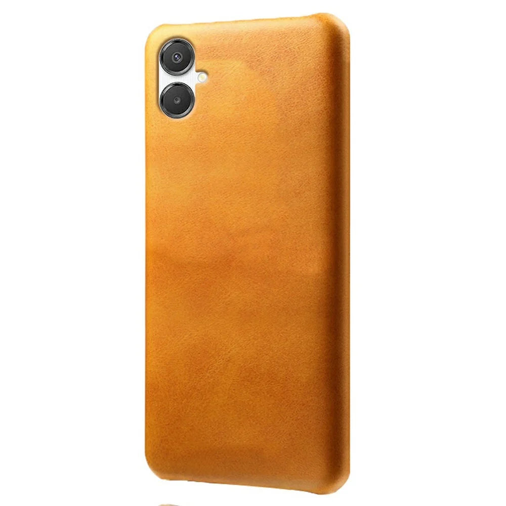 For Samsung Galaxy A07 4G Case Calf Texture PU Leather Hard PC Protective Phone Cover - Orange - 1