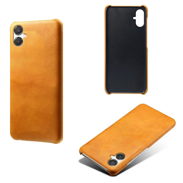 For Samsung Galaxy A07 4G Case Calf Texture PU Leather Hard PC Protective Phone Cover - Orange - 2
