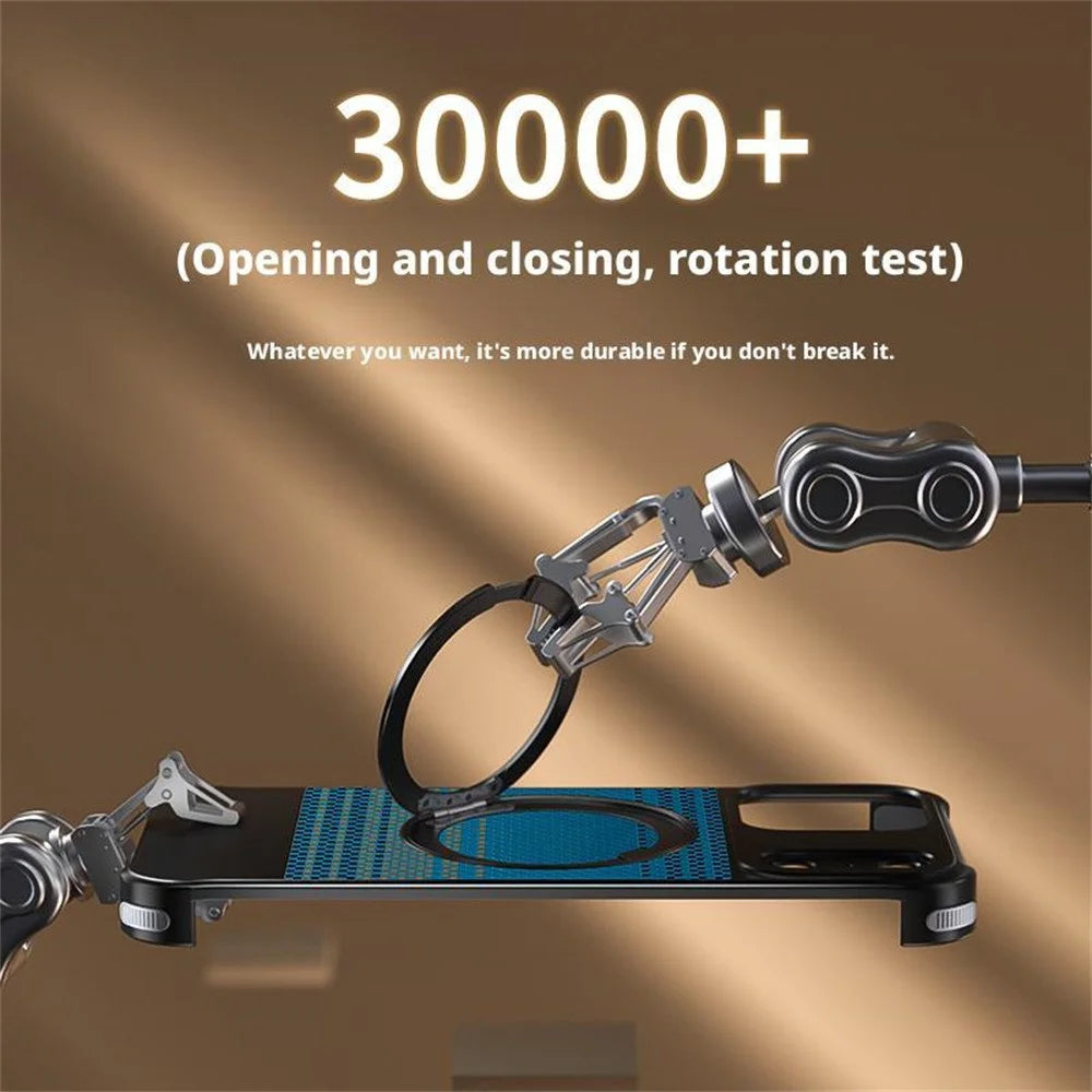 For iPhone 14 Pro Max Magnetic Case Borderless Carbon Fiber Texture PU Metal Phone Cover with Kickstand - Moonrise - 6