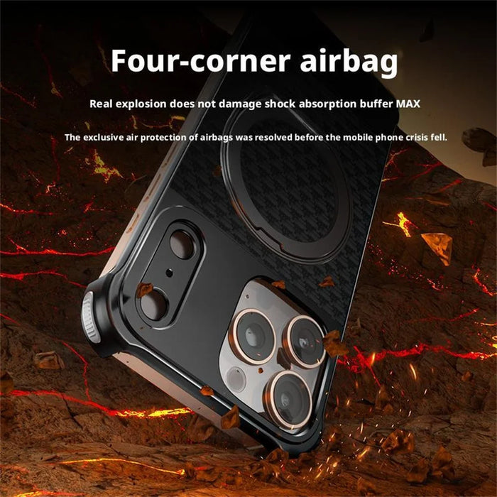 For iPhone 16 Pro Max Magnetic Case Borderless Textured PU + Metal Kickstand Phone Cover - Red - 4