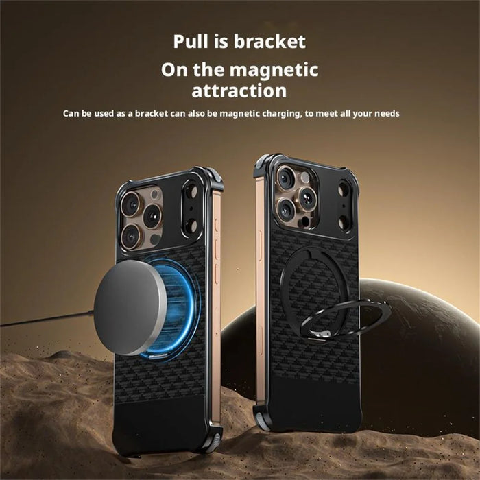 For iPhone 16 Pro Max Magnetic Case Borderless Textured PU + Metal Kickstand Phone Cover - Red - 7