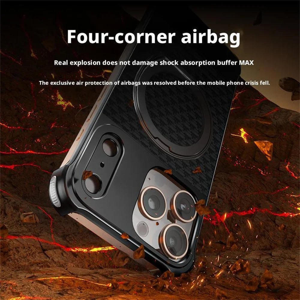 For iPhone 15 Pro Max Magnetic Case Borderless Textured PU + Metal Kickstand Phone Cover - Black - 4