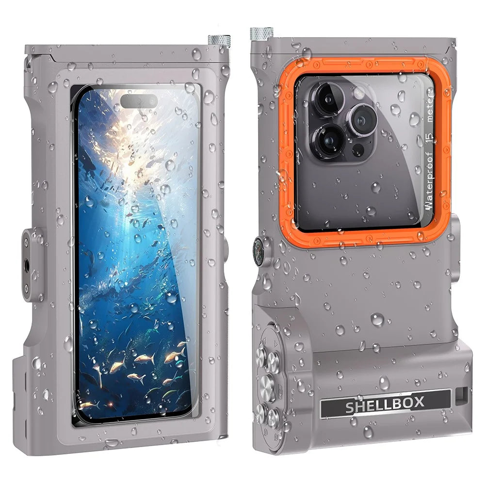 SHELLBOX Pro Gen 3 Waterproof Case for iPhone 16 Pro Max X XR XS Max/Samsung Galaxy S25 Ultra Bluetooth-Compatible 15m Diving Shell - Grey - 1