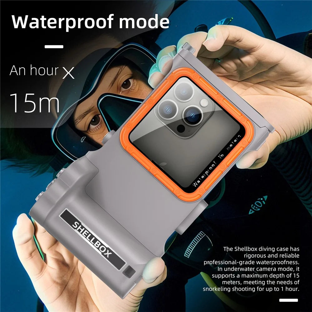 SHELLBOX Pro Gen 3 Waterproof Case for iPhone 16 Pro Max X XR XS Max/Samsung Galaxy S25 Ultra Bluetooth-Compatible 15m Diving Shell - Grey - 6