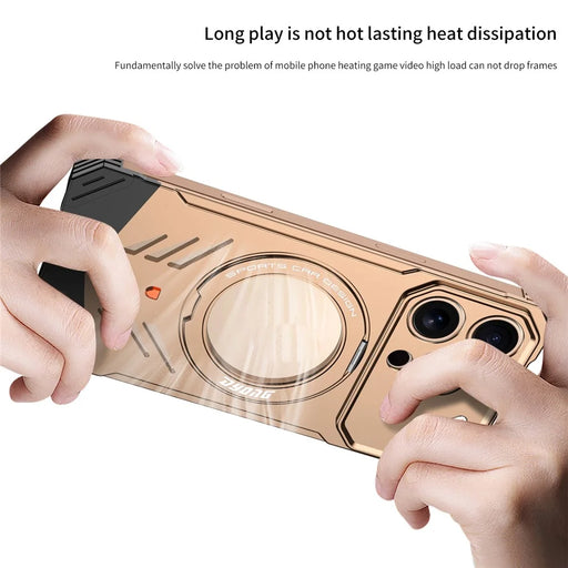 DYONG For iPhone 16 Pro Max Metal Case Frameless Hollow Heat Dissipation Phone Cover with Kickstand - Titanium Gold - 2
