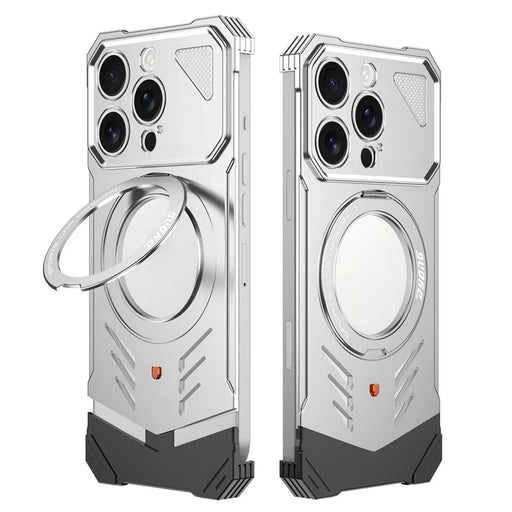 DYONG For iPhone 16 Pro Metal Case Frameless Hollow Heat Dissipation Phone Cover with Kickstand - Silver - 1
