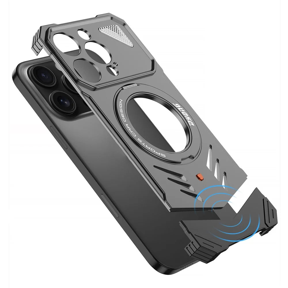 DYONG For iPhone 16 Pro Metal Case Frameless Hollow Heat Dissipation Phone Cover with Kickstand - Silver - 7