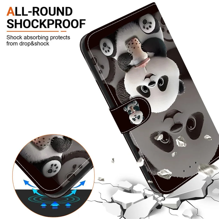 For Samsung Galaxy S25 Edge Leather Case Stand Wallet Pattern Printing Phone Cover with Wrist Strap - Milk Tea Panda - 5