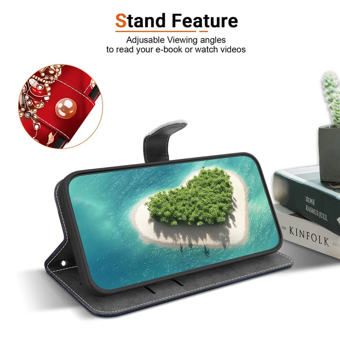 For iPhone 16 Plus Leather Case Stand Wallet Pattern Printing Phone Cover with Wrist Strap - Red Rose - 3