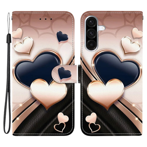 For Samsung Galaxy A56 5G Leather Case Stand Wallet Pattern Printing Phone Cover with Wrist Strap - Love - 1