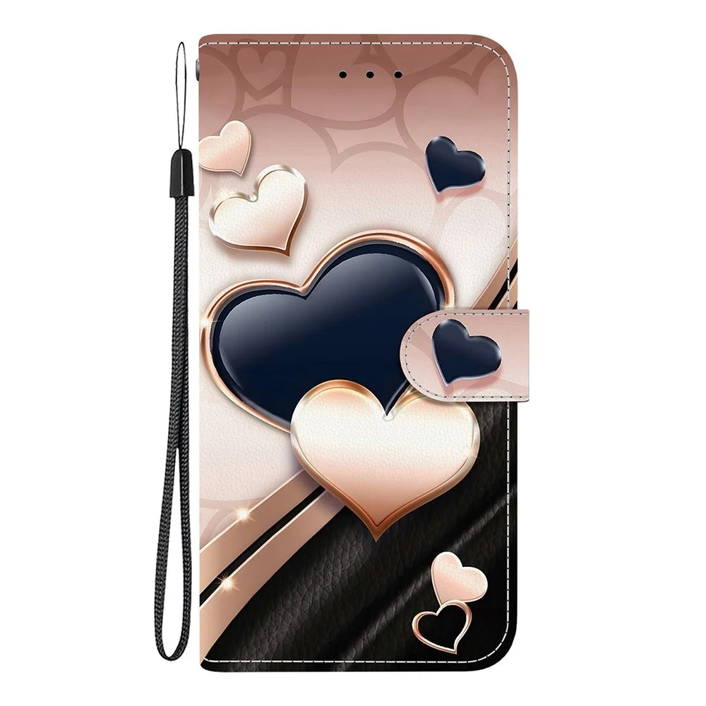 For Samsung Galaxy A56 5G Leather Case Stand Wallet Pattern Printing Phone Cover with Wrist Strap - Love - 7
