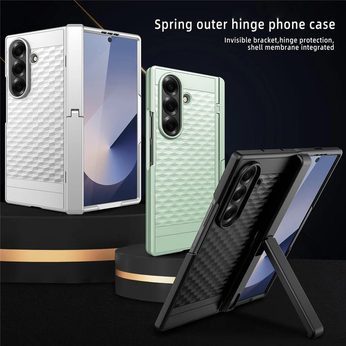 For Samsung Galaxy Z Fold7 5G Case Cube Pattern Magnetic Spring Hinge Kickstand PC Phone Cover with Screen Film - Black - 2