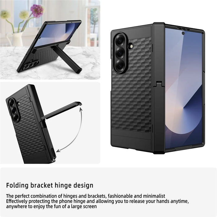 For Samsung Galaxy Z Fold7 5G Case Cube Pattern Magnetic Spring Hinge Kickstand PC Phone Cover with Screen Film - Black - 3